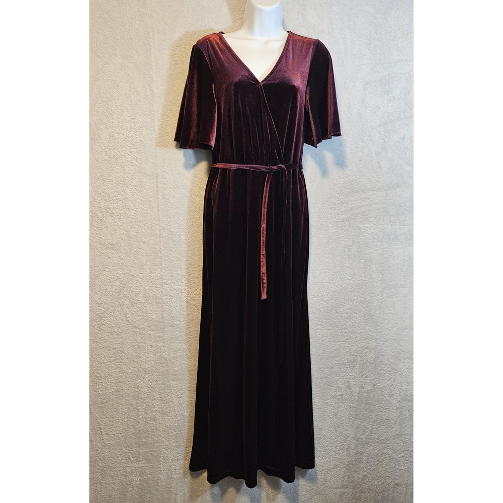 Celebrate DB Studio Womens Sz 8 Velvet Wine Flutter Sleeve Bridesmaid Dress Prom